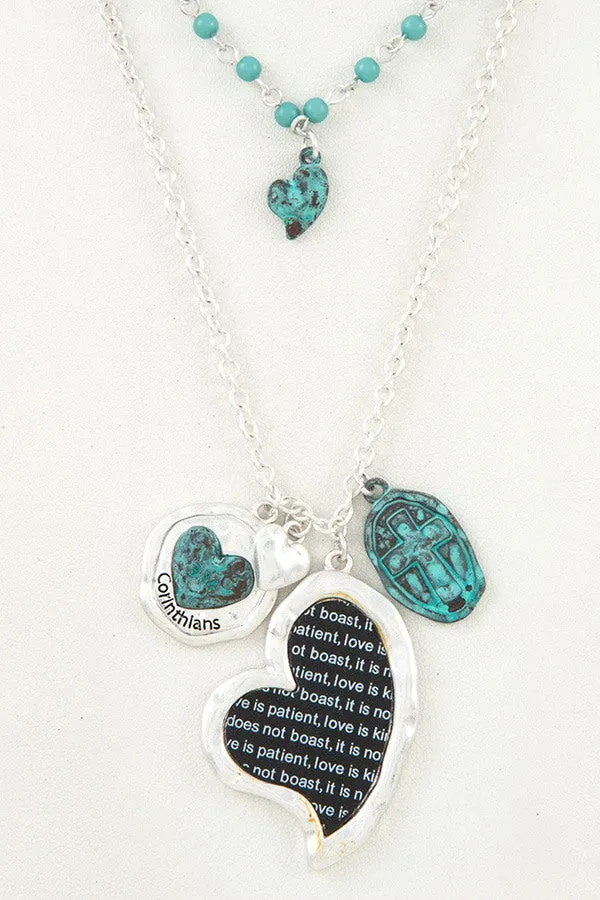 Double layered heart pendant charm necklace set