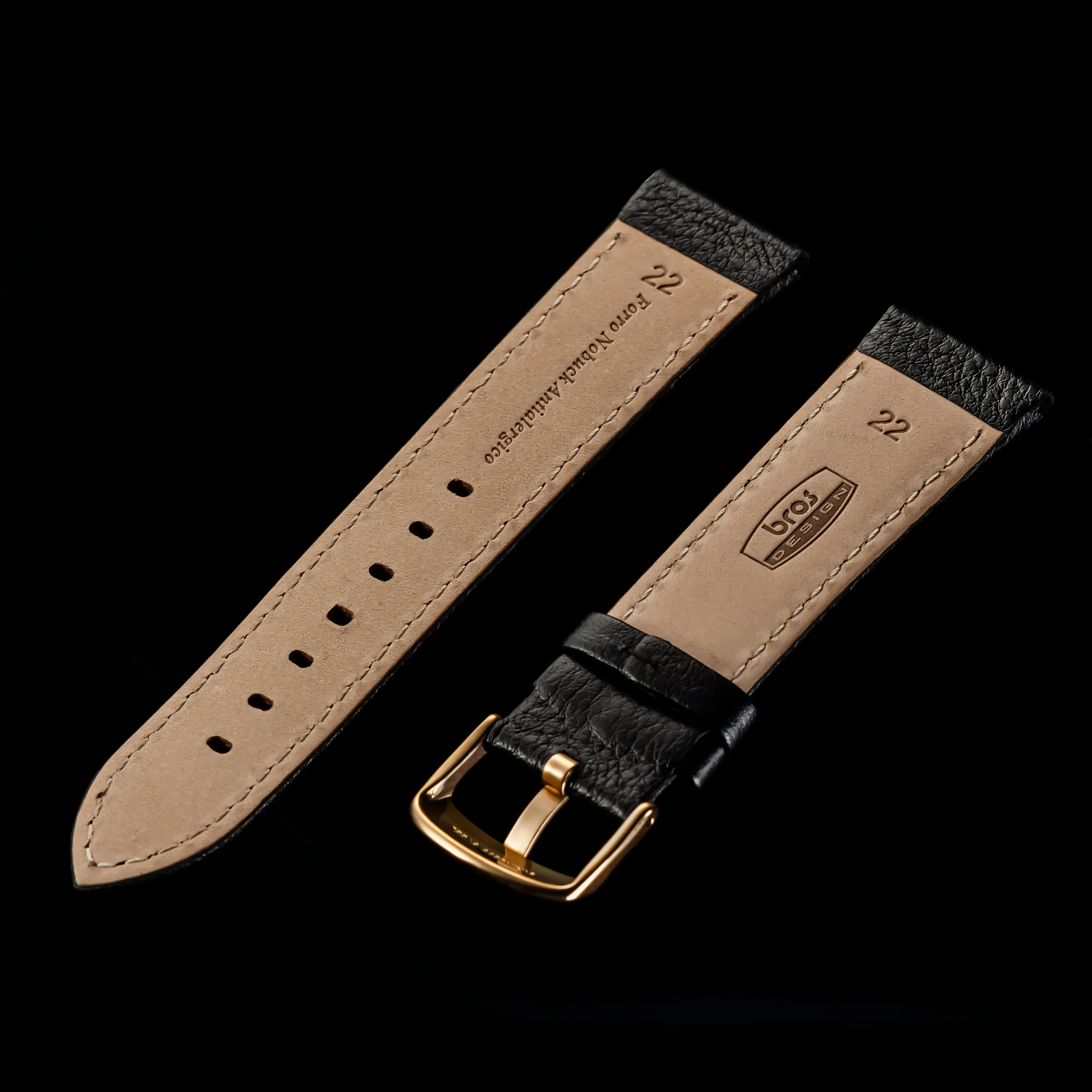 Double Layered Replacement Black Leather Watch Band 22 mm