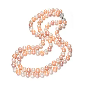 Double Row Multicoloured 9-10mm Cultured Pearl Necklace For Women