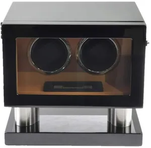 Double Watch Winder for Automatic Watches with LED Touch Screen, Built-in LED Lighting, Piano Paint Wood Shell, Brown Freckles - Quiet Motor, Adjustable Rotation Modes(Black Brown)