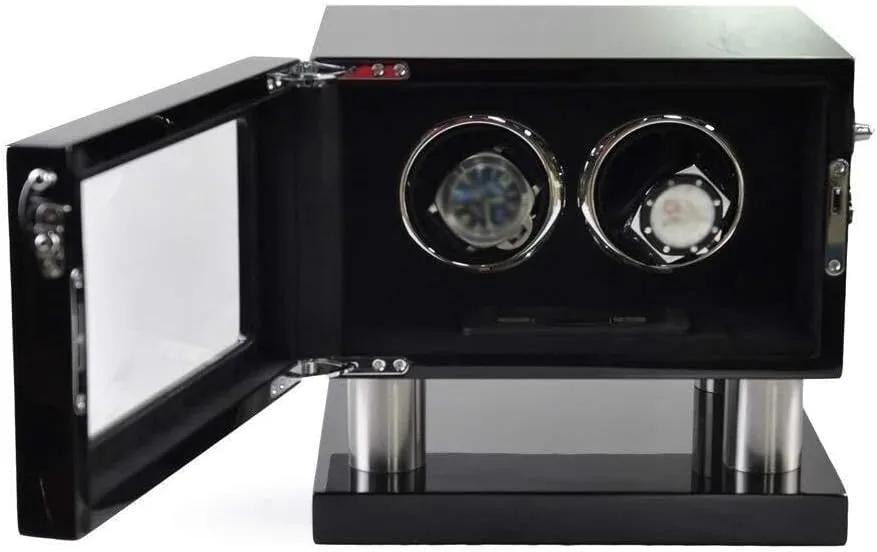 Double Watch Winder for Automatic Watches with LED Touch Screen, Built-in LED Lighting, Piano Paint Wood Shell, Brown Freckles - Quiet Motor, Adjustable Rotation Modes(Black Brown)