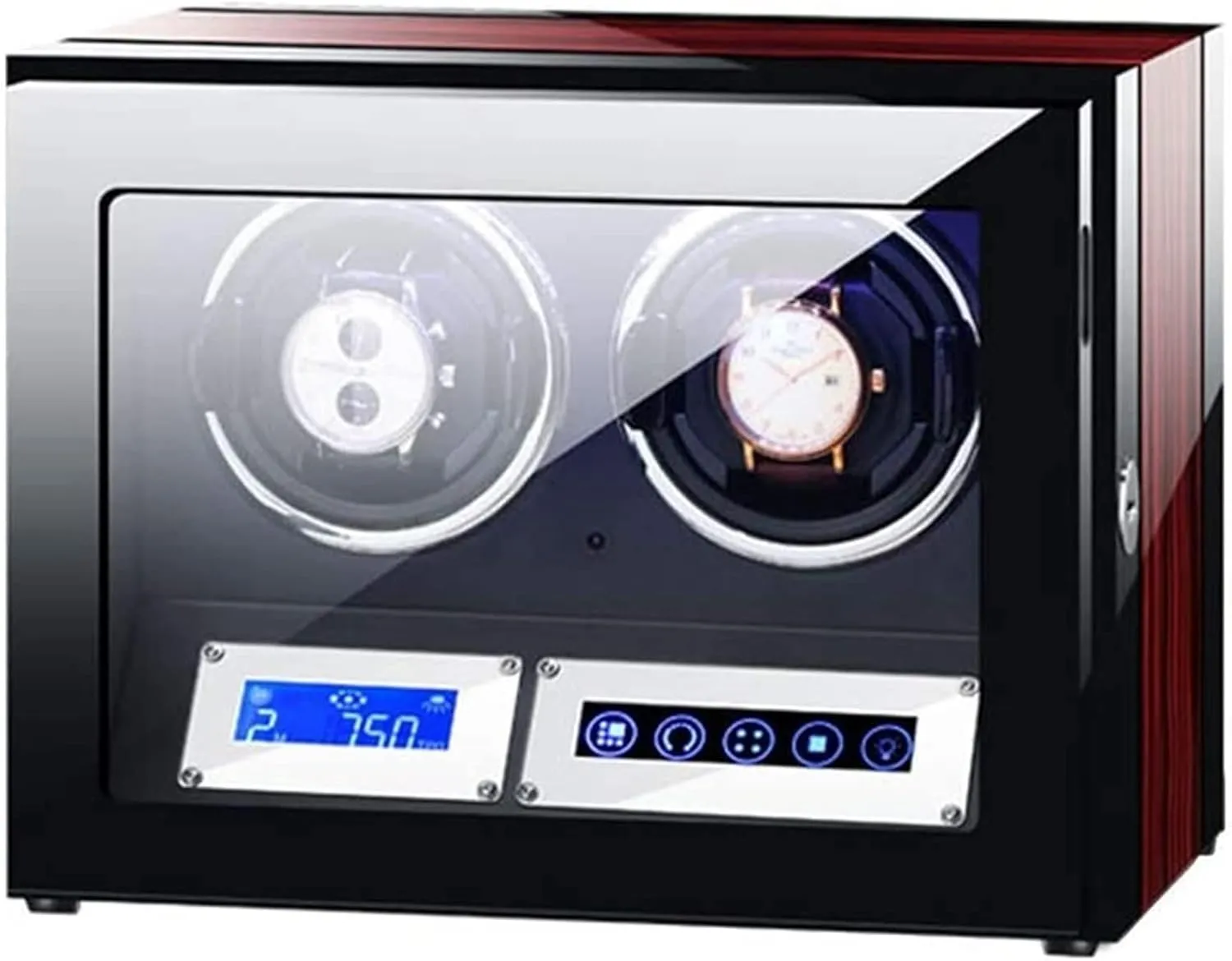 Double Watch Winders Box for Automatic Watches Touch Panel Display Screen Flexible Watch Pillow Built-in Led Illumination Accessories,