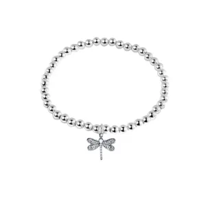 Dragonfly Silver Beaded Adjustable Bracelet, Dragonfly Gift, Non Tarnish Dragonfly Beaded Adjustable Bracelet, Dragonfly Lover Gift, Dragonfly Jewelry