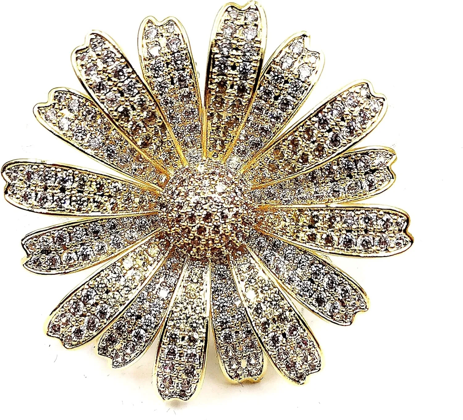 DREAMLANDSALES Gorgeous Full Micro Pave Clear CZ Multi Petal Golden Daisy Brooch Sun Flower Pin for Women Jewelry