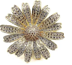 DREAMLANDSALES Gorgeous Full Micro Pave Clear CZ Multi Petal Golden Daisy Brooch Sun Flower Pin for Women Jewelry