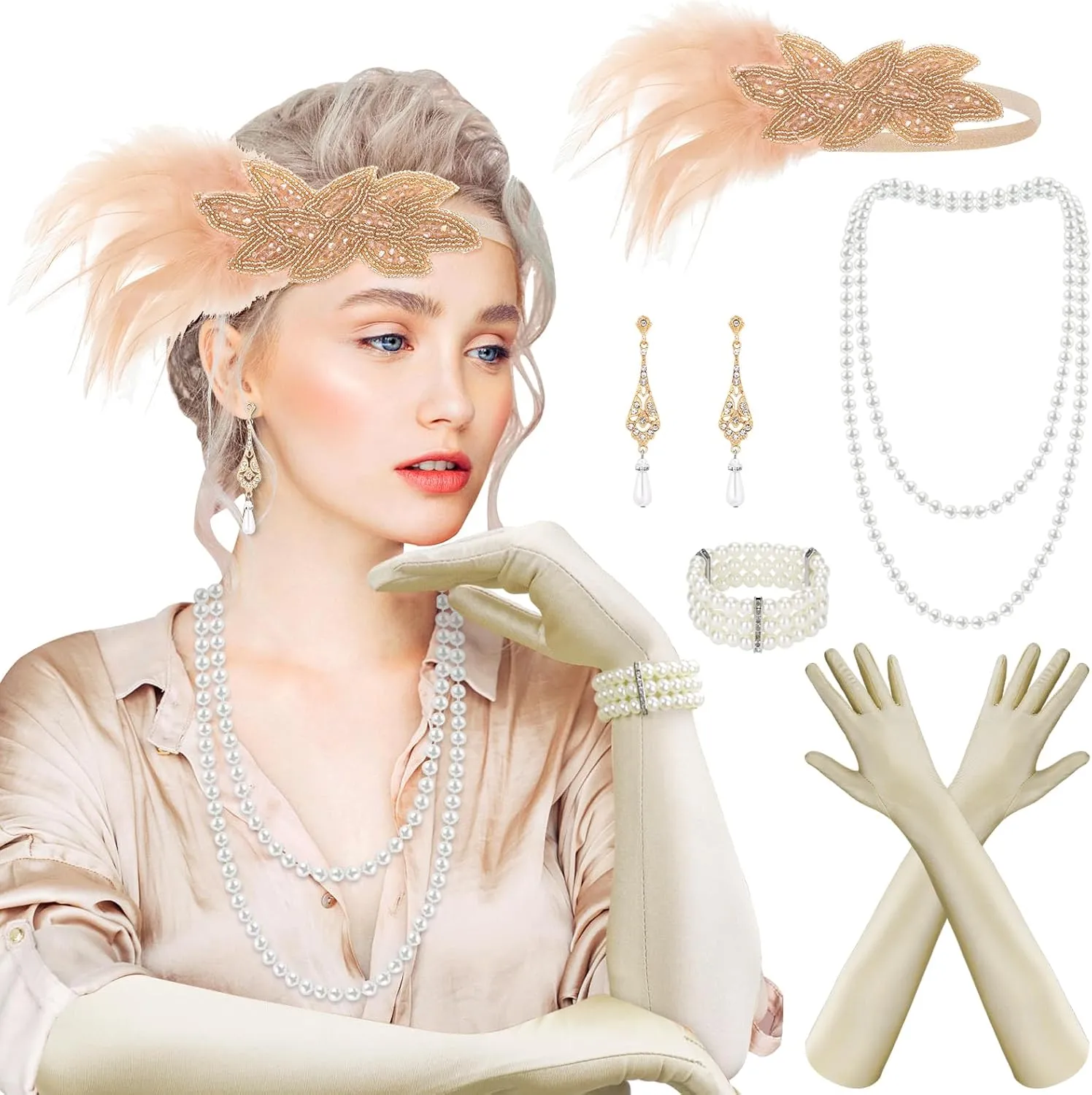 Dreamtop 1920s Great Gatsby Accessories Set, Flapper Costume Accessories Roaring 20s Accessories for Women Flapper Headpiece