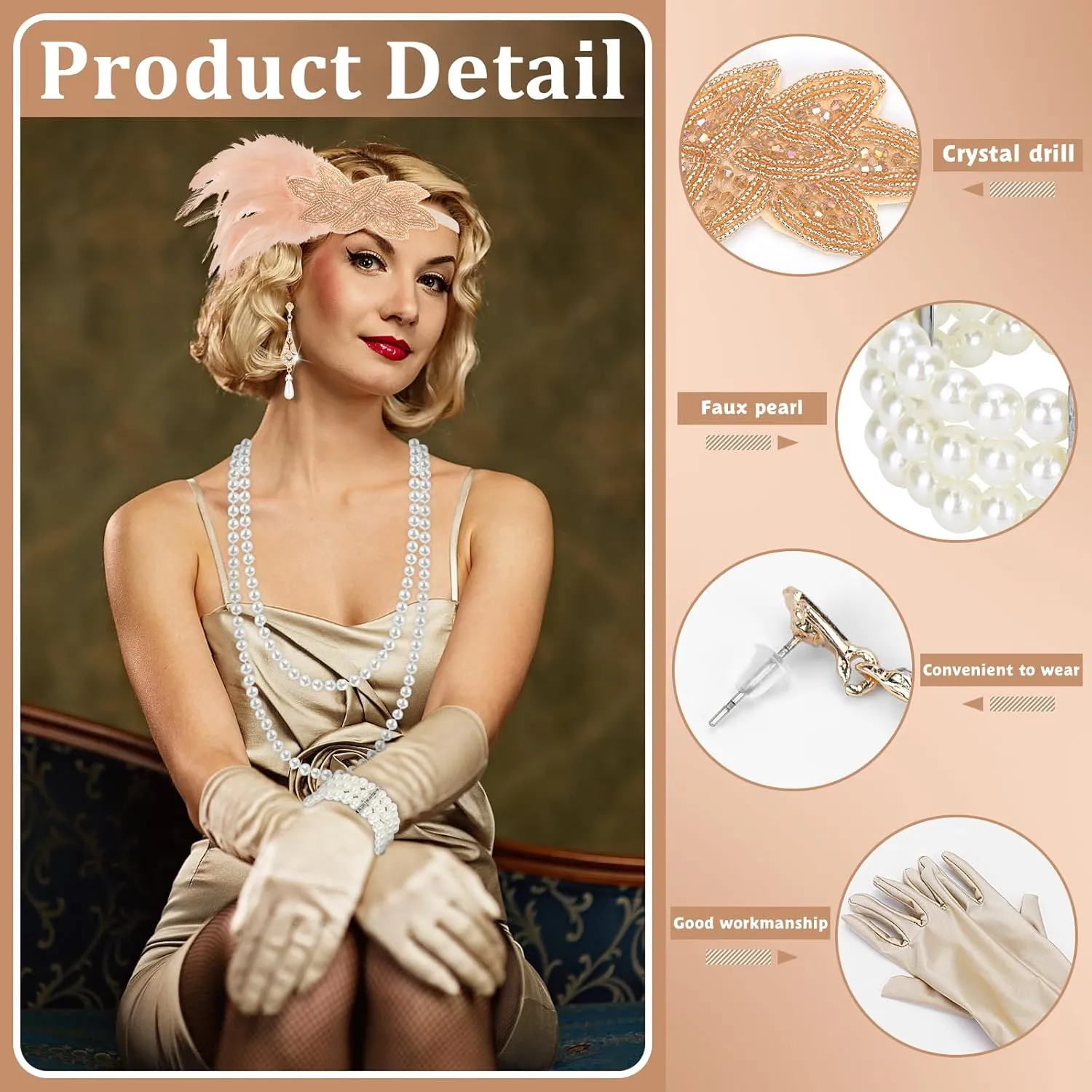 Dreamtop 1920s Great Gatsby Accessories Set, Flapper Costume Accessories Roaring 20s Accessories for Women Flapper Headpiece
