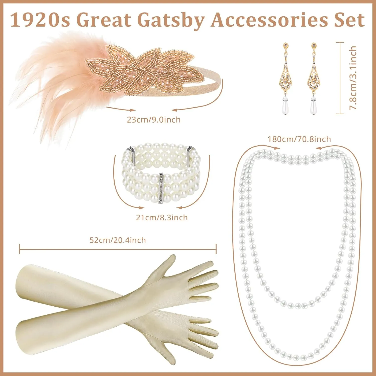 Dreamtop 1920s Great Gatsby Accessories Set, Flapper Costume Accessories Roaring 20s Accessories for Women Flapper Headpiece