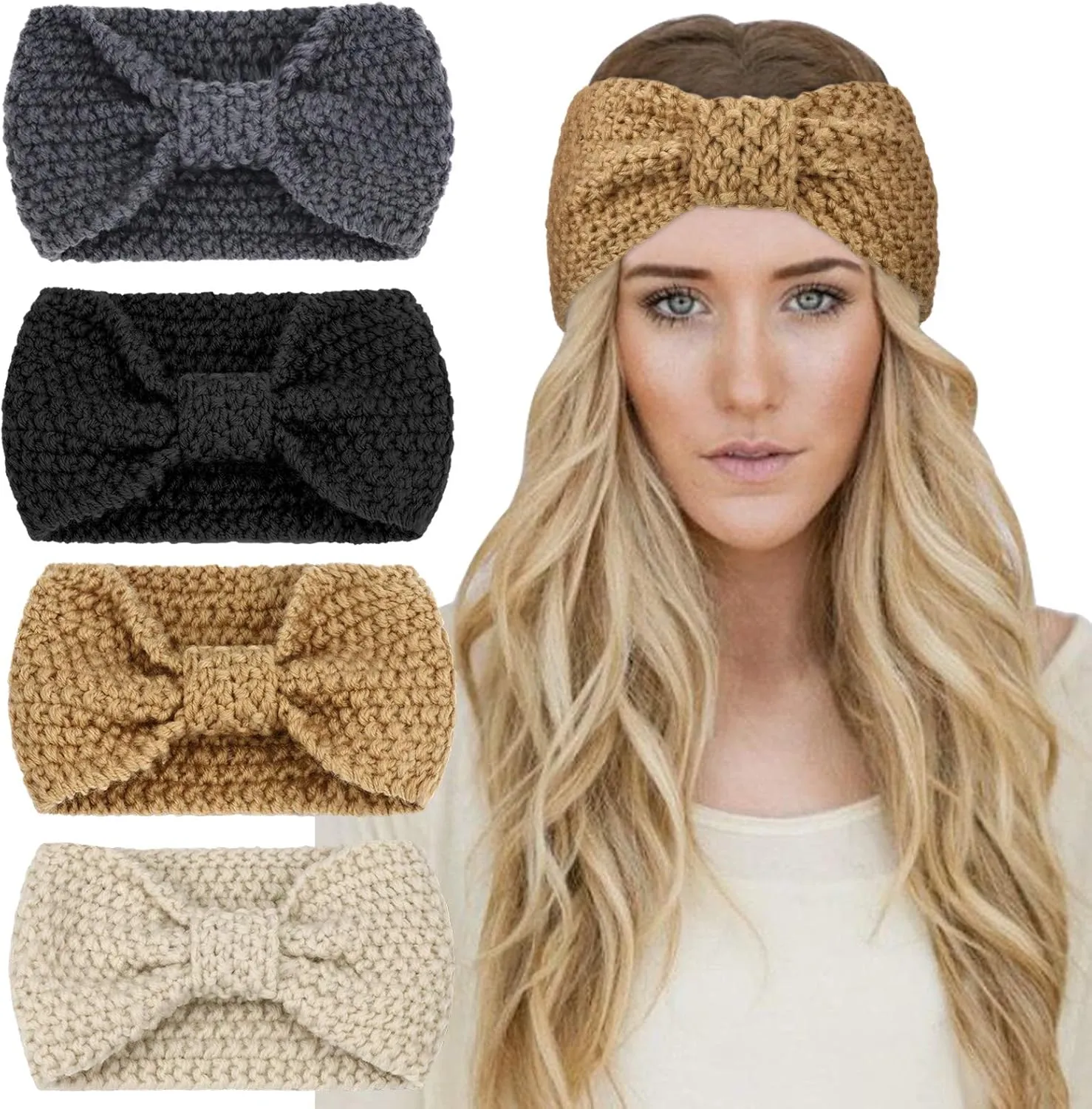DRESHOW Knit Crochet Headband for Women Ear Warmer Soft Turban Stretch Warmer Headbands Winter Fashion Head Wrap