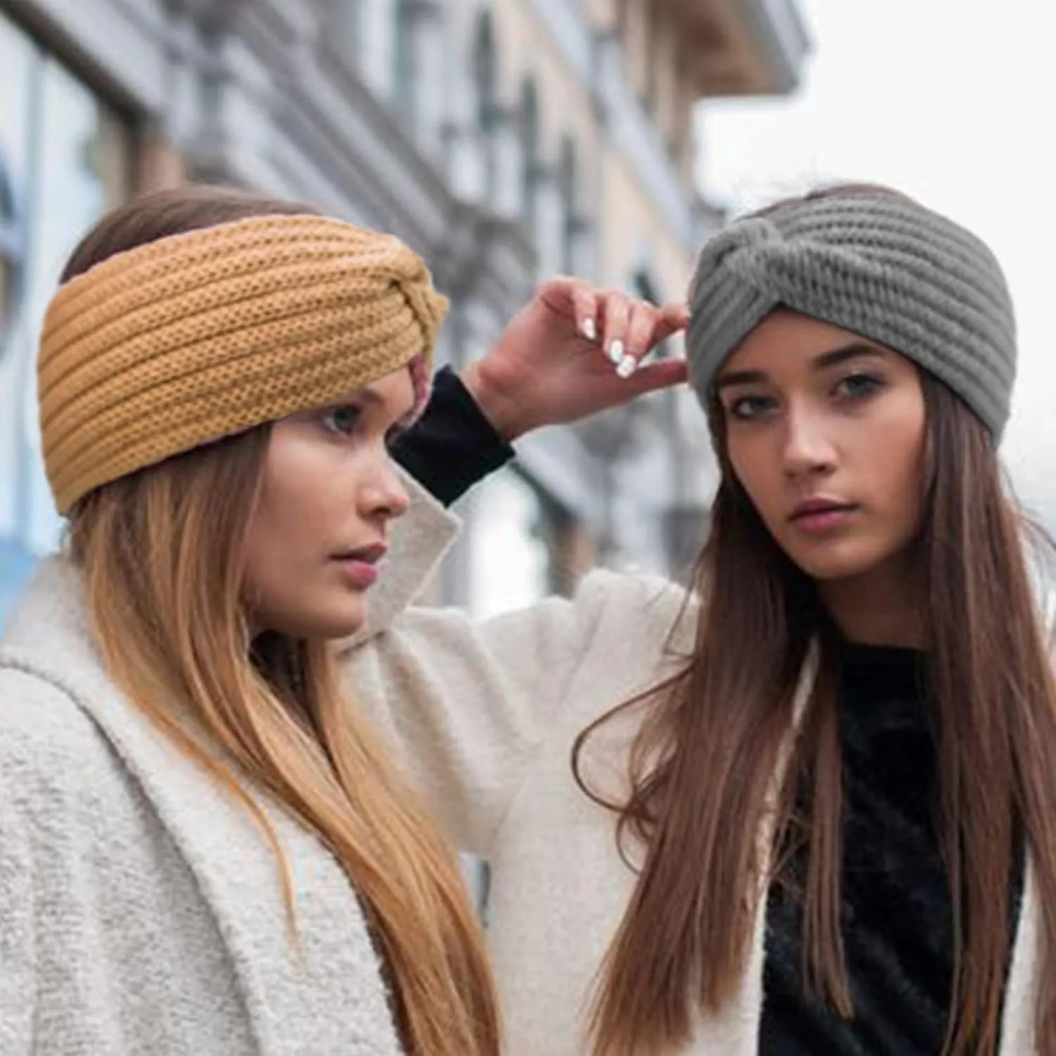 DRESHOW Winter Knit Chunky Headbands for Women Crochet Turban Knitted Ear Warmer Head Wrap Winter Accessories 4 Pack