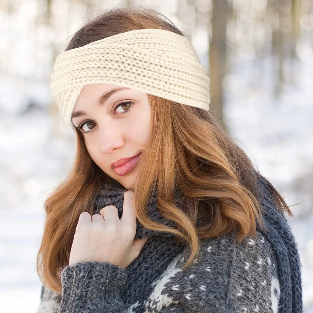 DRESHOW Winter Knit Chunky Headbands for Women Crochet Turban Knitted Ear Warmer Head Wrap Winter Accessories 4 Pack
