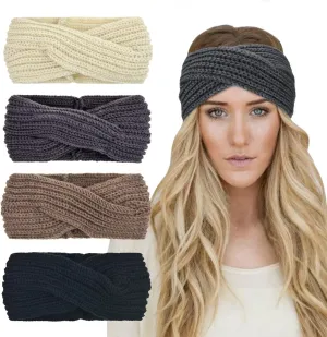 DRESHOW Winter Knit Chunky Headbands for Women Crochet Turban Knitted Ear Warmer Head Wrap Winter Accessories 4 Pack