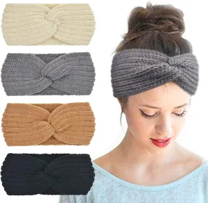 DRESHOW Winter Knit Chunky Headbands for Women Crochet Turban Knitted Ear Warmer Head Wrap Winter Accessories 4 Pack