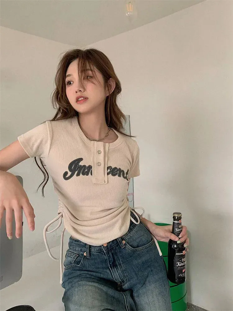 DressBetty - 2024 Harajuku Korean Fashion Letter Short Sleeve Aesthetic Top