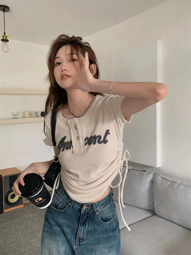 DressBetty - 2024 Harajuku Korean Fashion Letter Short Sleeve Aesthetic Top