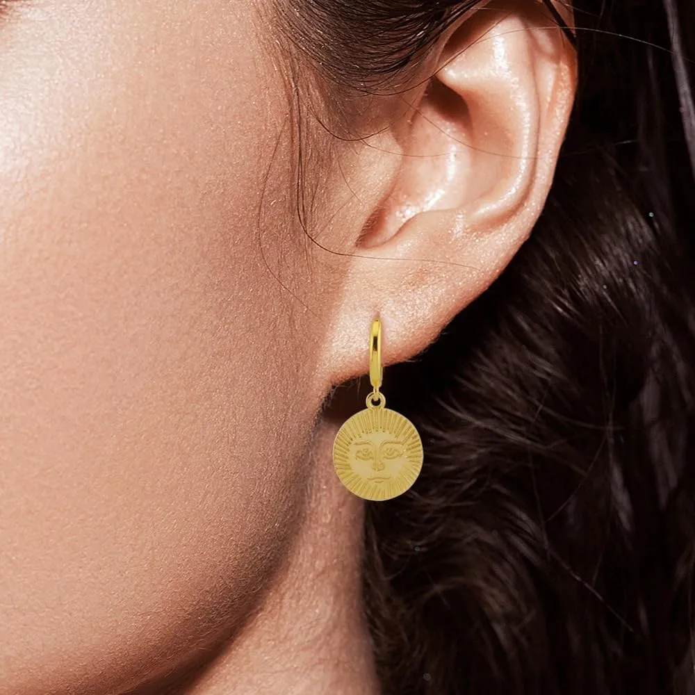 Dwen W 14K Bohemian Exquisite Gold-Plated Earrings Face Sun Moon Star Designs Circular Polygon Shapes Hypoallergenic Perfect for Valentine's Day Christmas Mother's Day