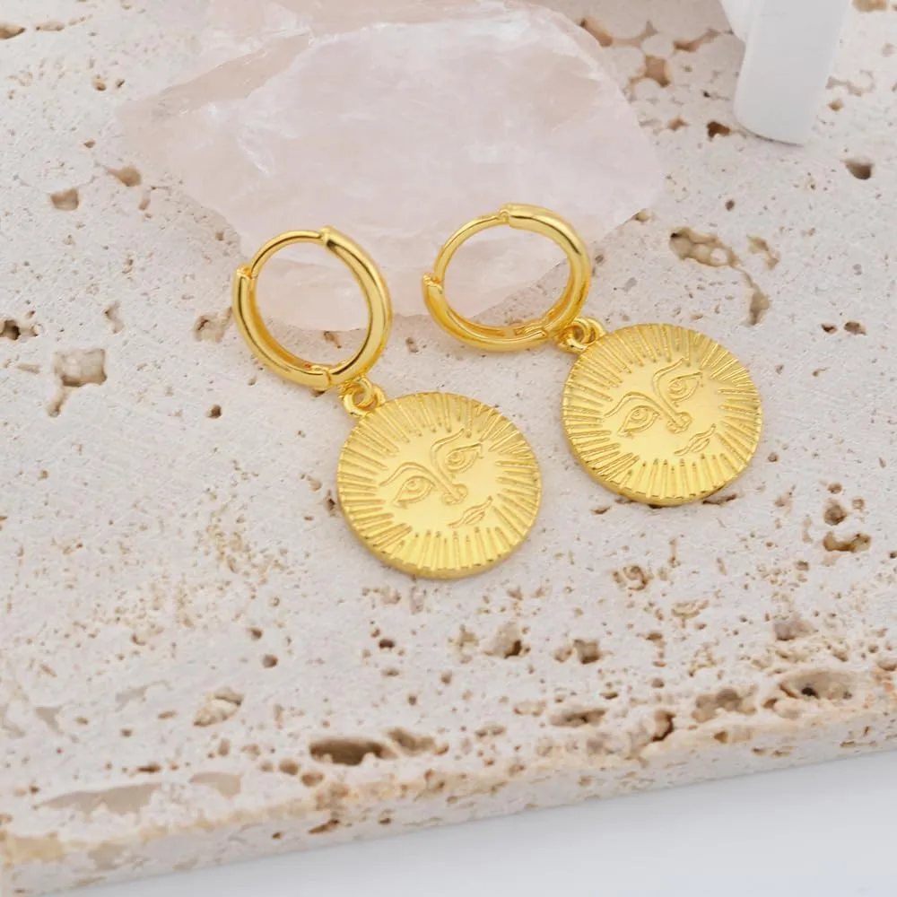 Dwen W 14K Bohemian Exquisite Gold-Plated Earrings Face Sun Moon Star Designs Circular Polygon Shapes Hypoallergenic Perfect for Valentine's Day Christmas Mother's Day