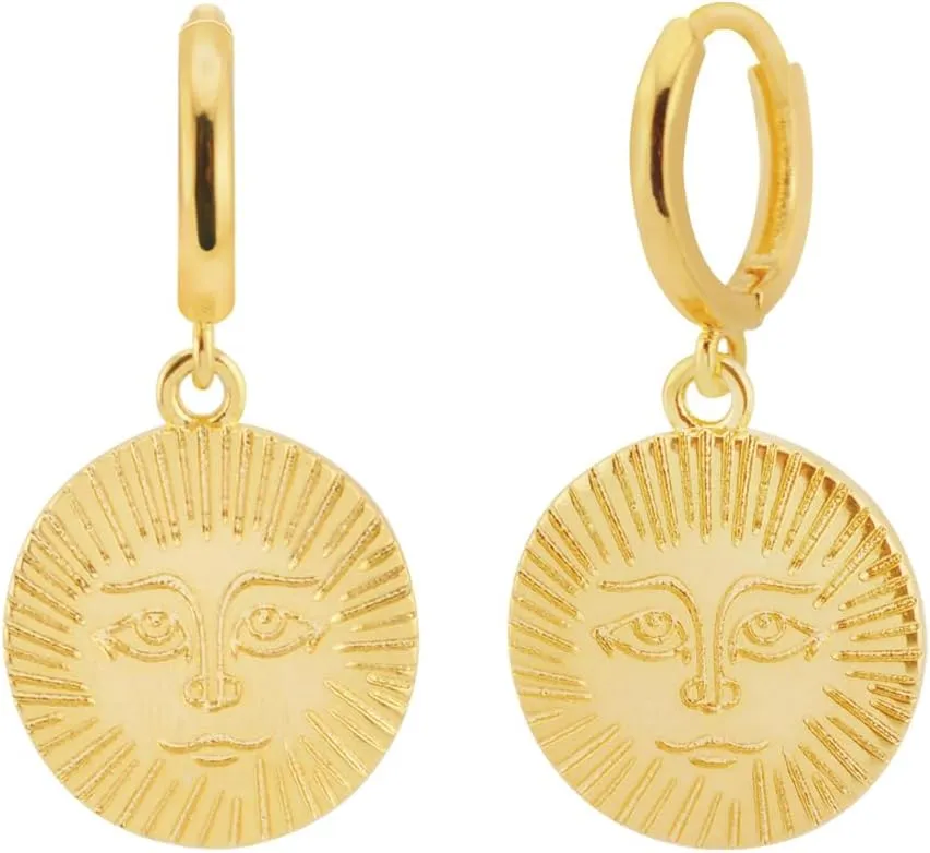Dwen W 14K Bohemian Exquisite Gold-Plated Earrings Face Sun Moon Star Designs Circular Polygon Shapes Hypoallergenic Perfect for Valentine's Day Christmas Mother's Day