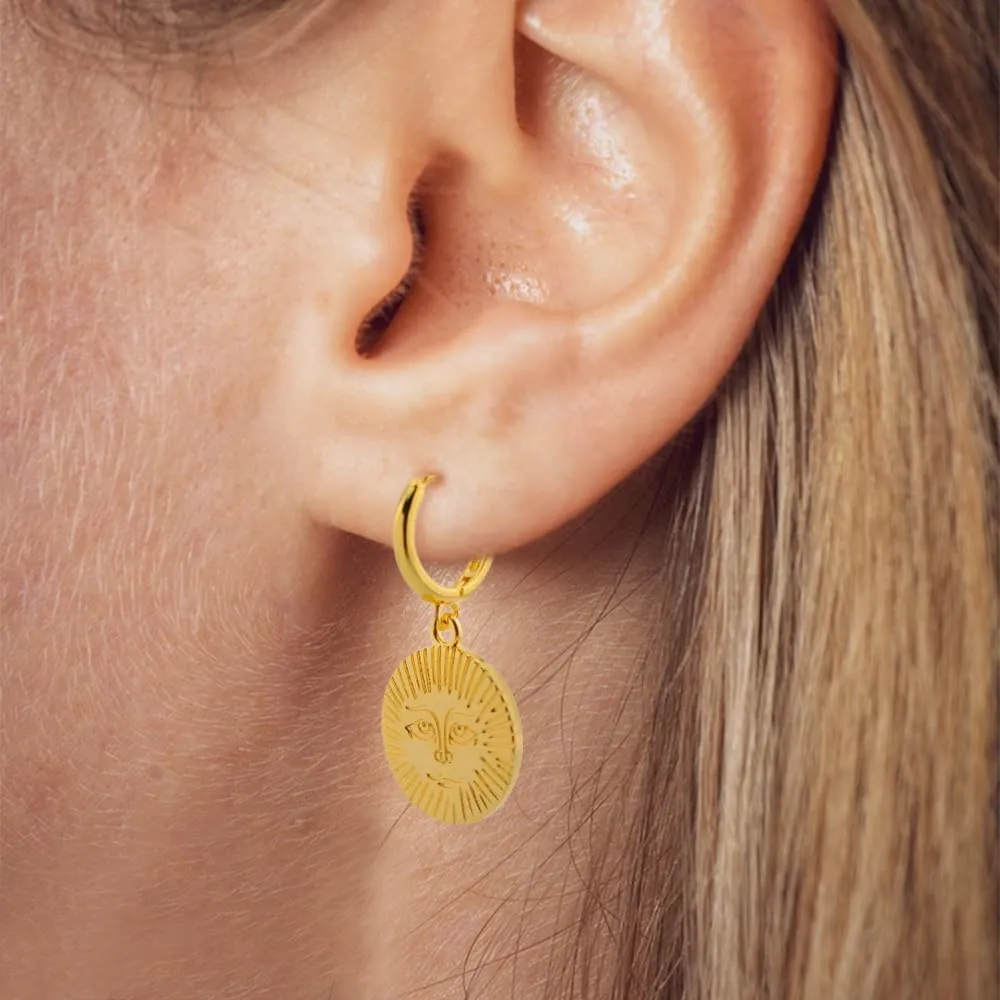 Dwen W 14K Bohemian Exquisite Gold-Plated Earrings Face Sun Moon Star Designs Circular Polygon Shapes Hypoallergenic Perfect for Valentine's Day Christmas Mother's Day