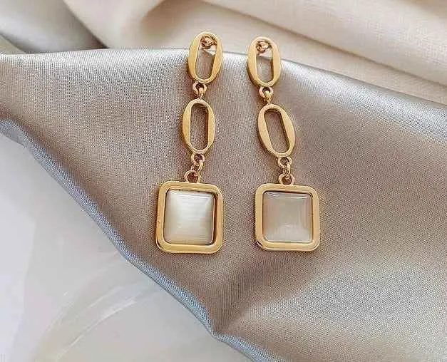 Earrings Charm Jewelry ECJTX57 Geometric Square Opals Pendant