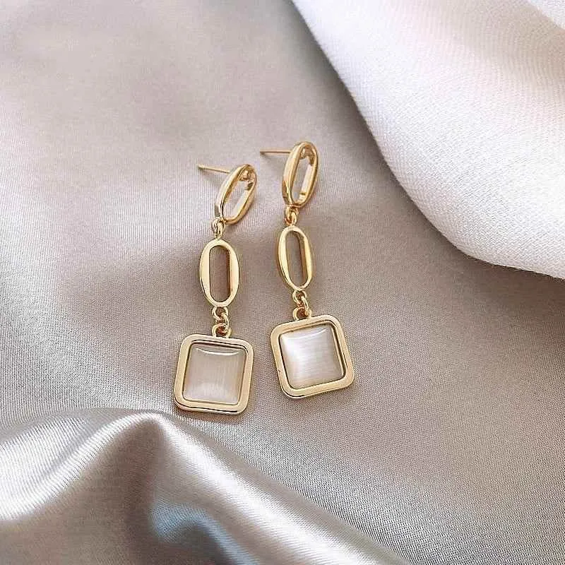 Earrings Charm Jewelry ECJTX57 Geometric Square Opals Pendant