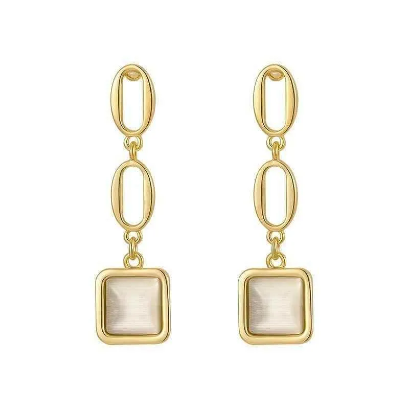 Earrings Charm Jewelry ECJTX57 Geometric Square Opals Pendant
