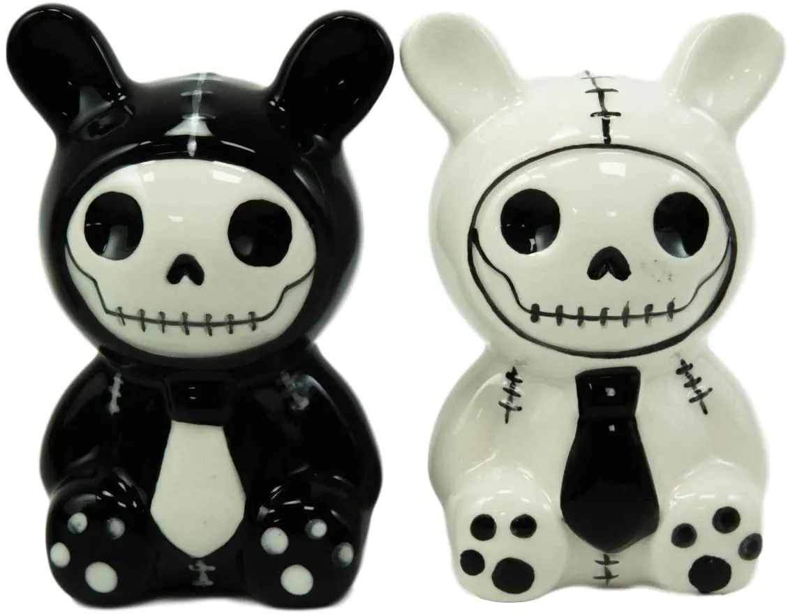 Ebros Furry Bones Bun Bun Rabbits Salt And Pepper Shakers Ceramic Set 3.5"H