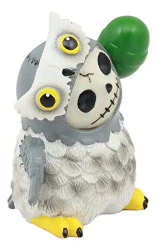 Ebros Furry Bones Hootie The Snow Owl Skeleton Figurine 3" H Furrybones Wise Owl With Green Lollipop Costume Hooded Skull Monster Collectible Sculpture Decorative Toy
