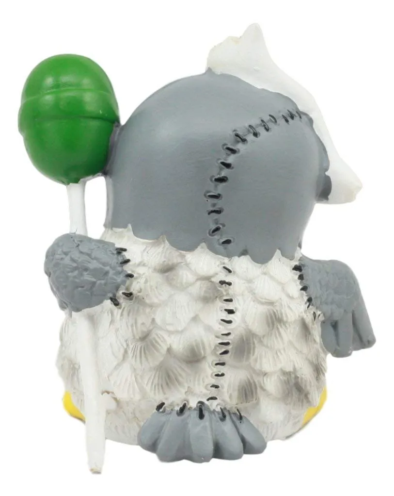 Ebros Furry Bones Hootie The Snow Owl Skeleton Figurine 3" H Furrybones Wise Owl With Green Lollipop Costume Hooded Skull Monster Collectible Sculpture Decorative Toy