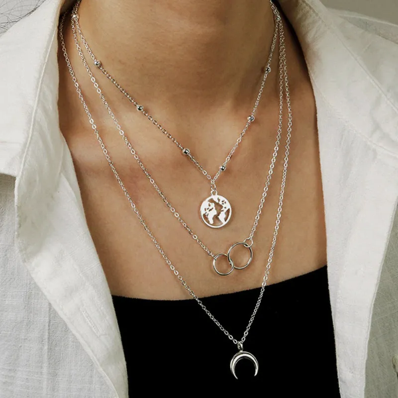 Edgy Thick Chain Layered with Multi-Style Pendant Necklaces
