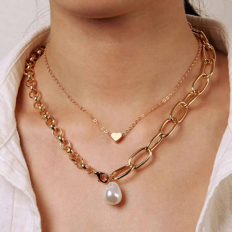 Edgy Thick Chain Layered with Multi-Style Pendant Necklaces