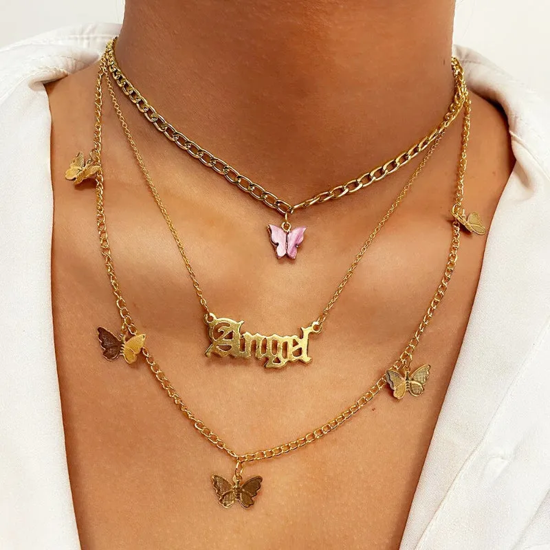 Edgy Thick Chain Layered with Multi-Style Pendant Necklaces