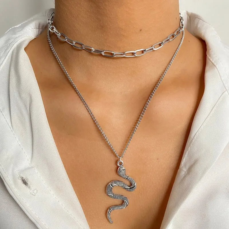 Edgy Thick Chain Layered with Multi-Style Pendant Necklaces