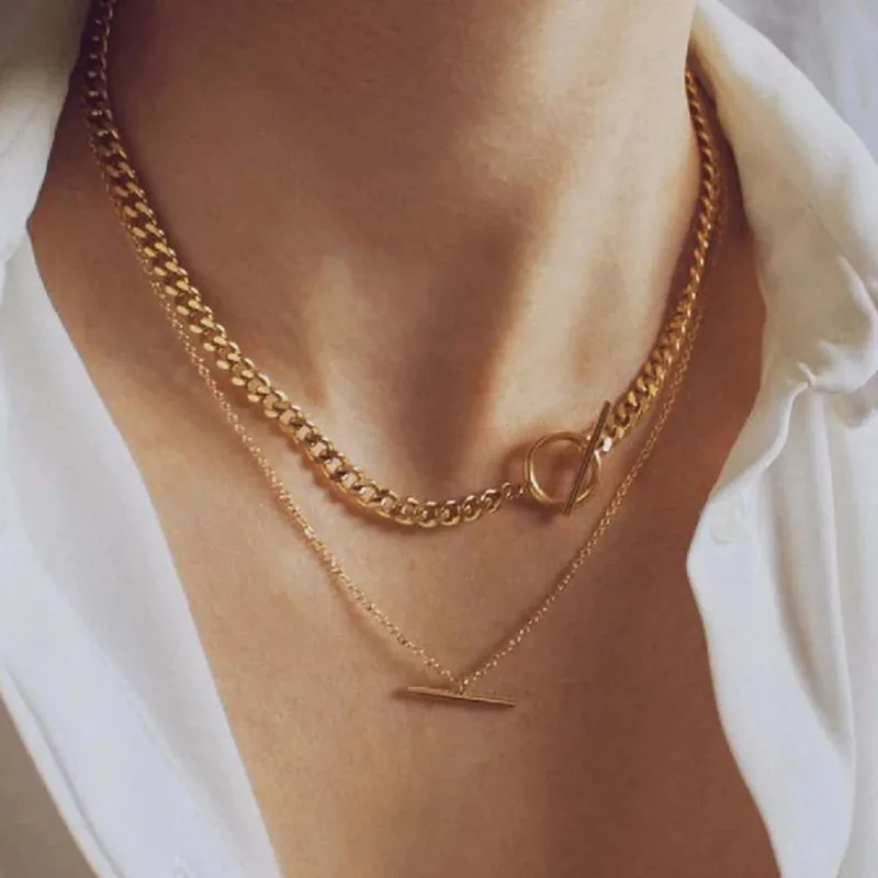 Edgy Thick Chain Layered with Multi-Style Pendant Necklaces