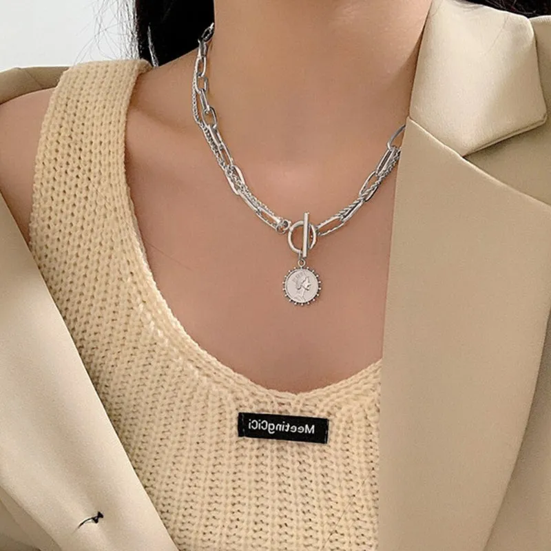 Edgy Thick Chain Layered with Multi-Style Pendant Necklaces