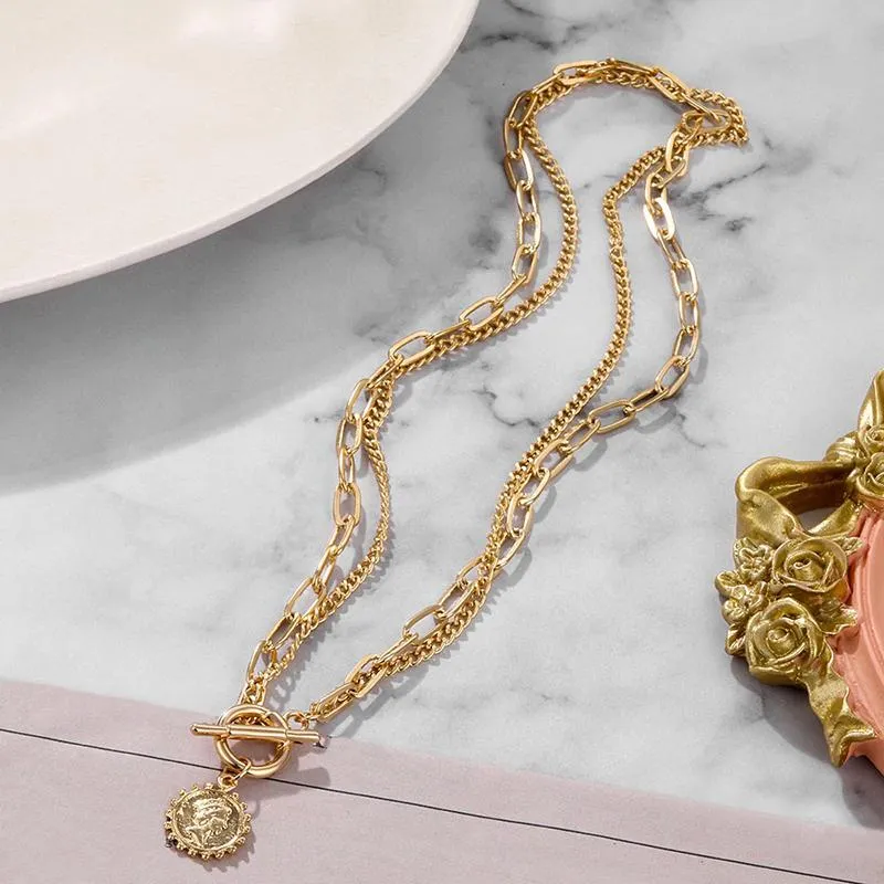 Edgy Thick Chain Layered with Multi-Style Pendant Necklaces