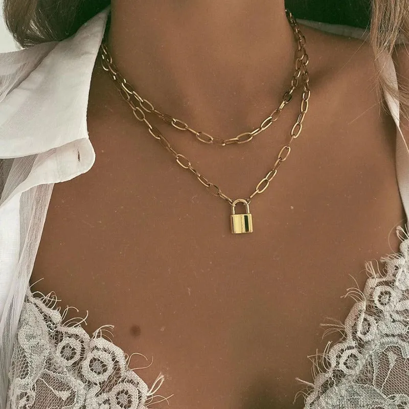 Edgy Thick Chain Layered with Multi-Style Pendant Necklaces