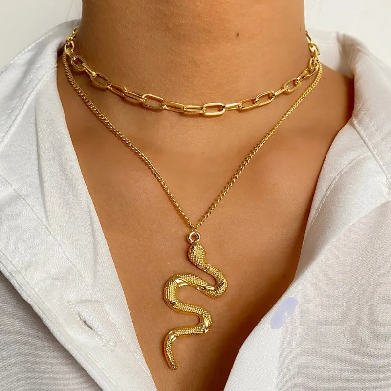 Edgy Thick Chain Layered with Multi-Style Pendant Necklaces