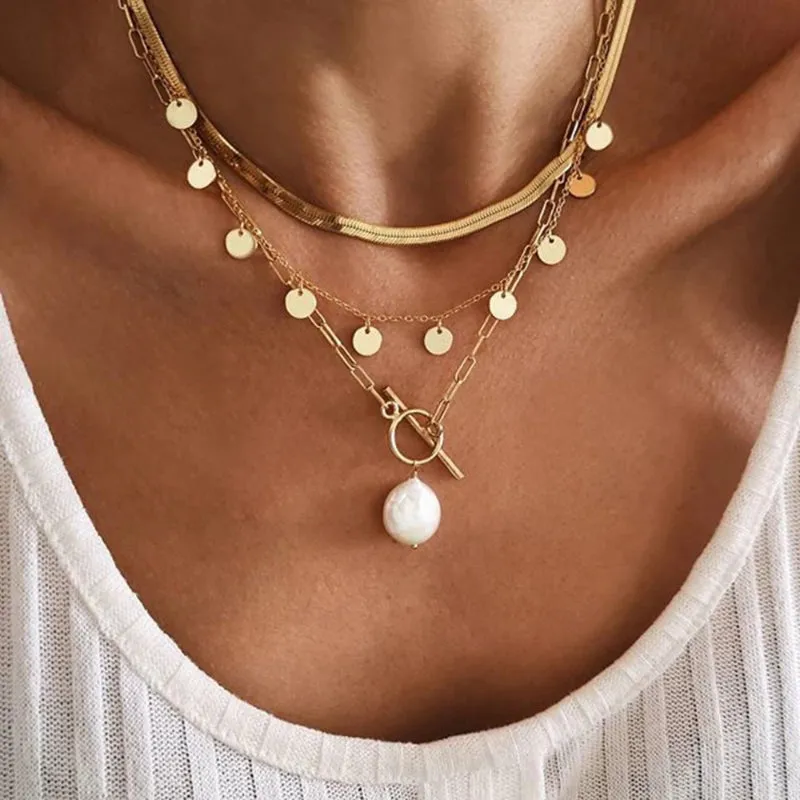 Edgy Thick Chain Layered with Multi-Style Pendant Necklaces