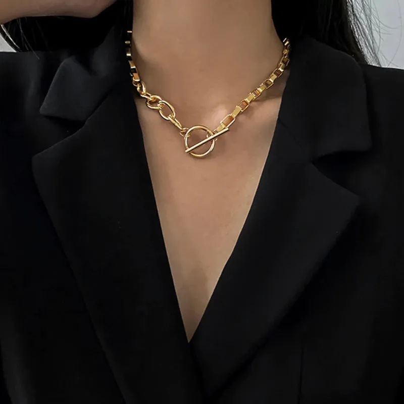 Edgy Thick Chain Layered with Multi-Style Pendant Necklaces