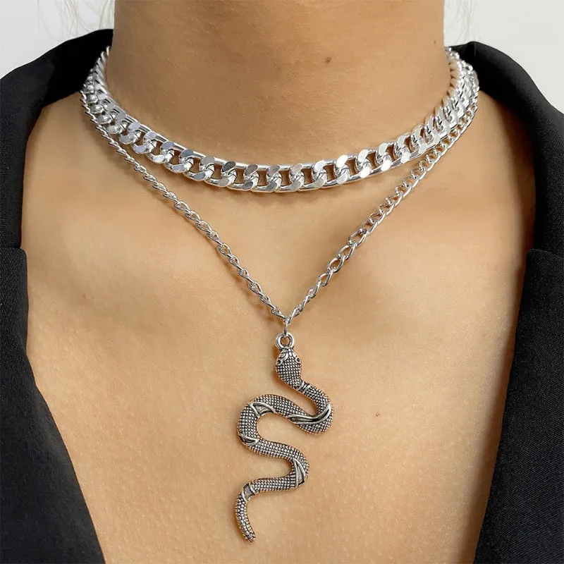 Edgy Thick Chain Layered with Multi-Style Pendant Necklaces