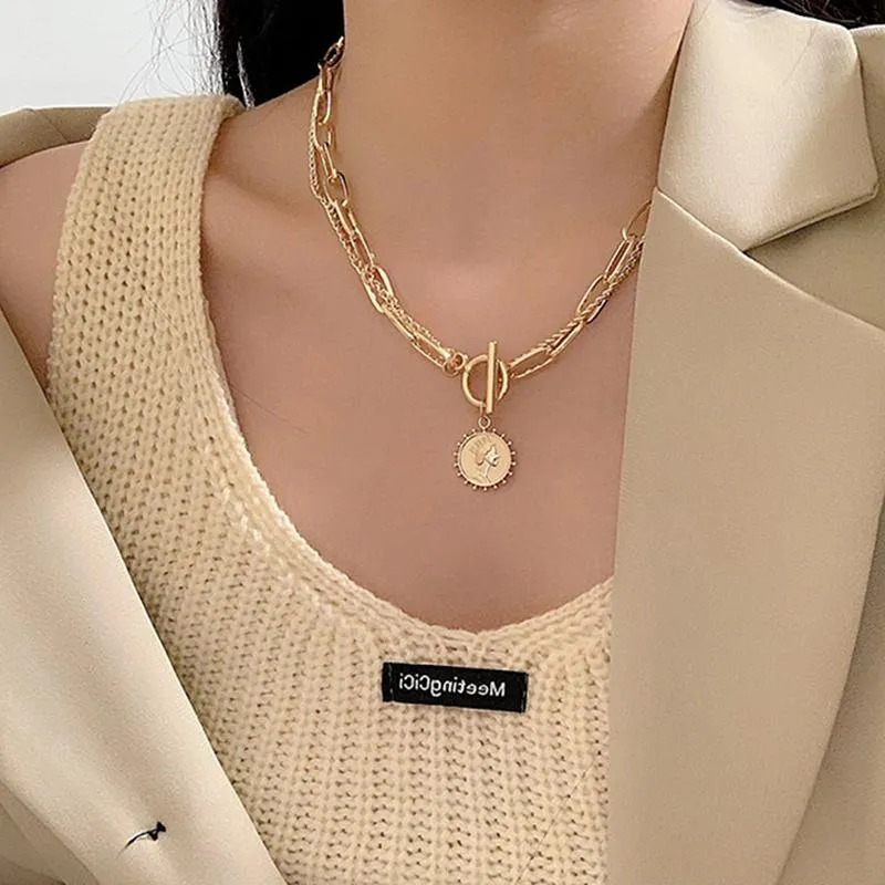 Edgy Thick Chain Layered with Multi-Style Pendant Necklaces