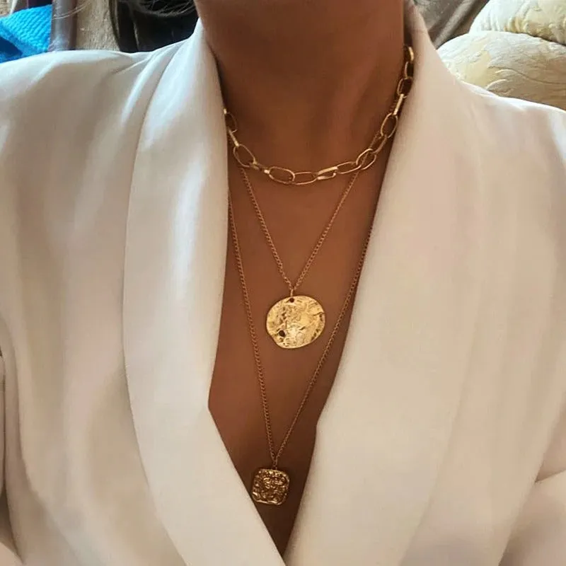 Edgy Thick Chain Layered with Multi-Style Pendant Necklaces