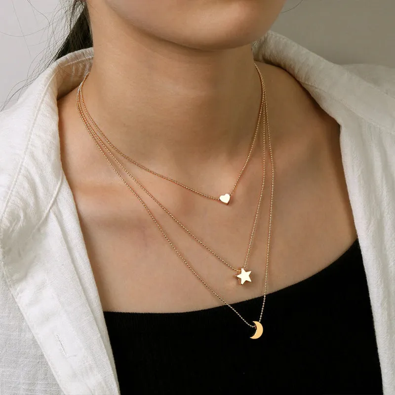 Edgy Thick Chain Layered with Multi-Style Pendant Necklaces