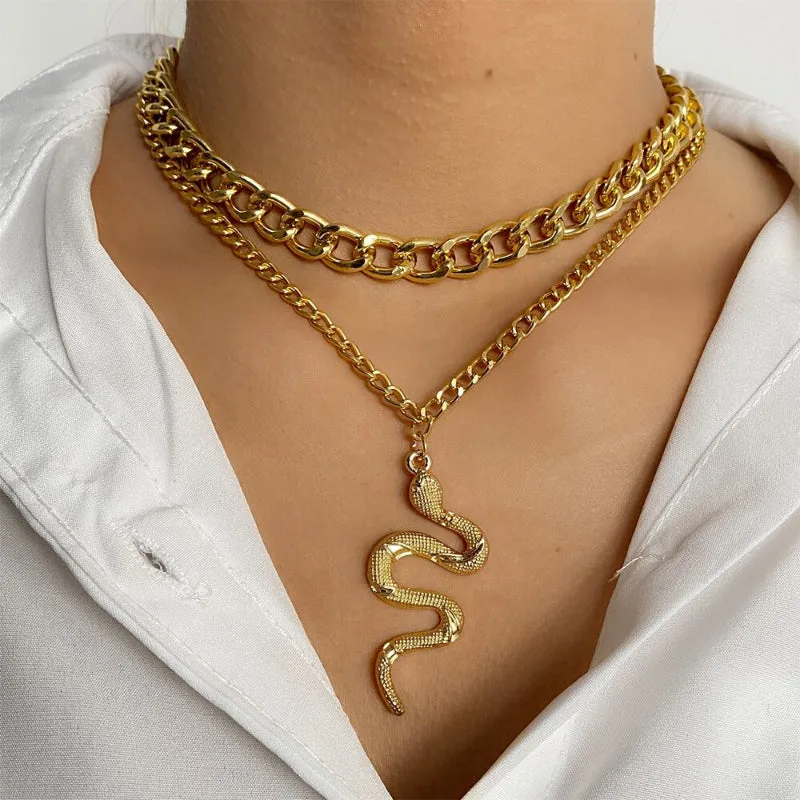 Edgy Thick Chain Layered with Multi-Style Pendant Necklaces