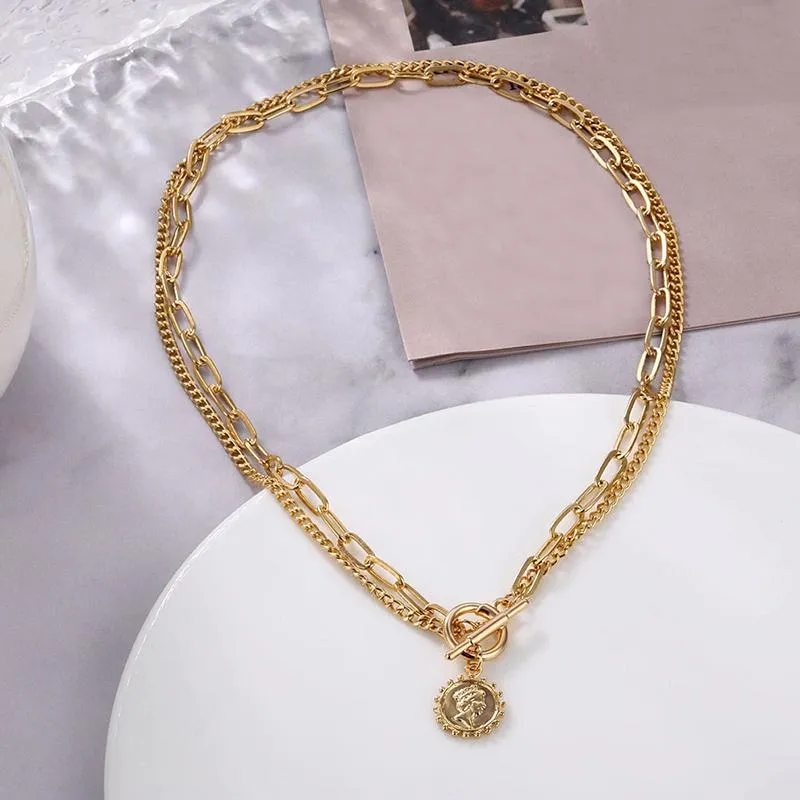 Edgy Thick Chain Layered with Multi-Style Pendant Necklaces