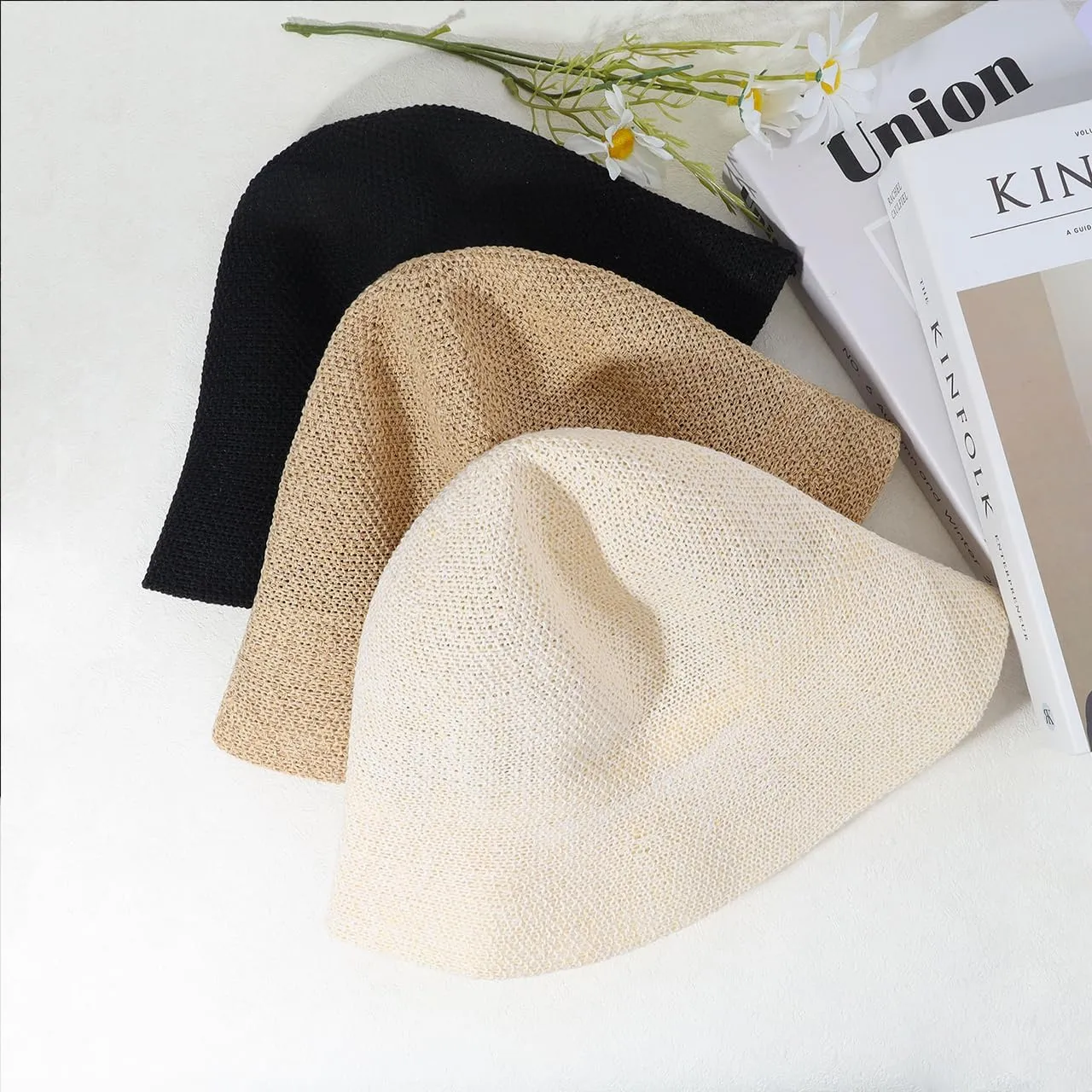 Eigso Mesh Woven Bucket Hat for Women Men Womens Fashion Outdoor Fisherman Cap for Woman Man