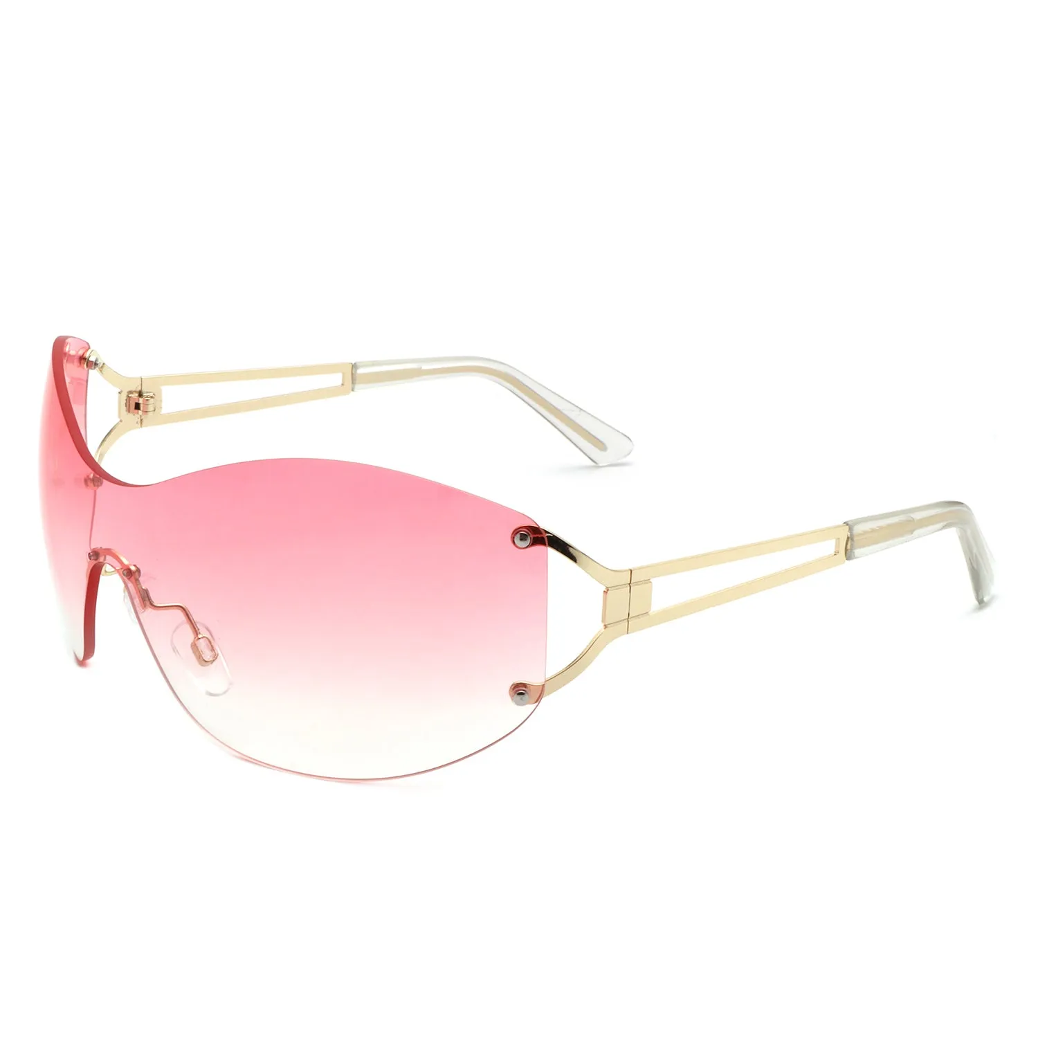 Elandor - Women Rimless Oversize Sleek Oval Fashion Sunglasses