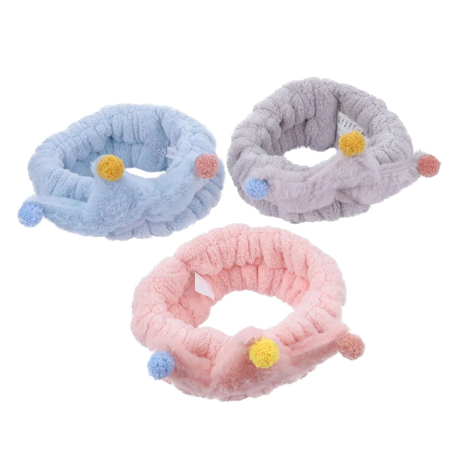 Elastic Facial Makeup Headband Set 3pcs Fleece Spa Headbands for Women Random Color
