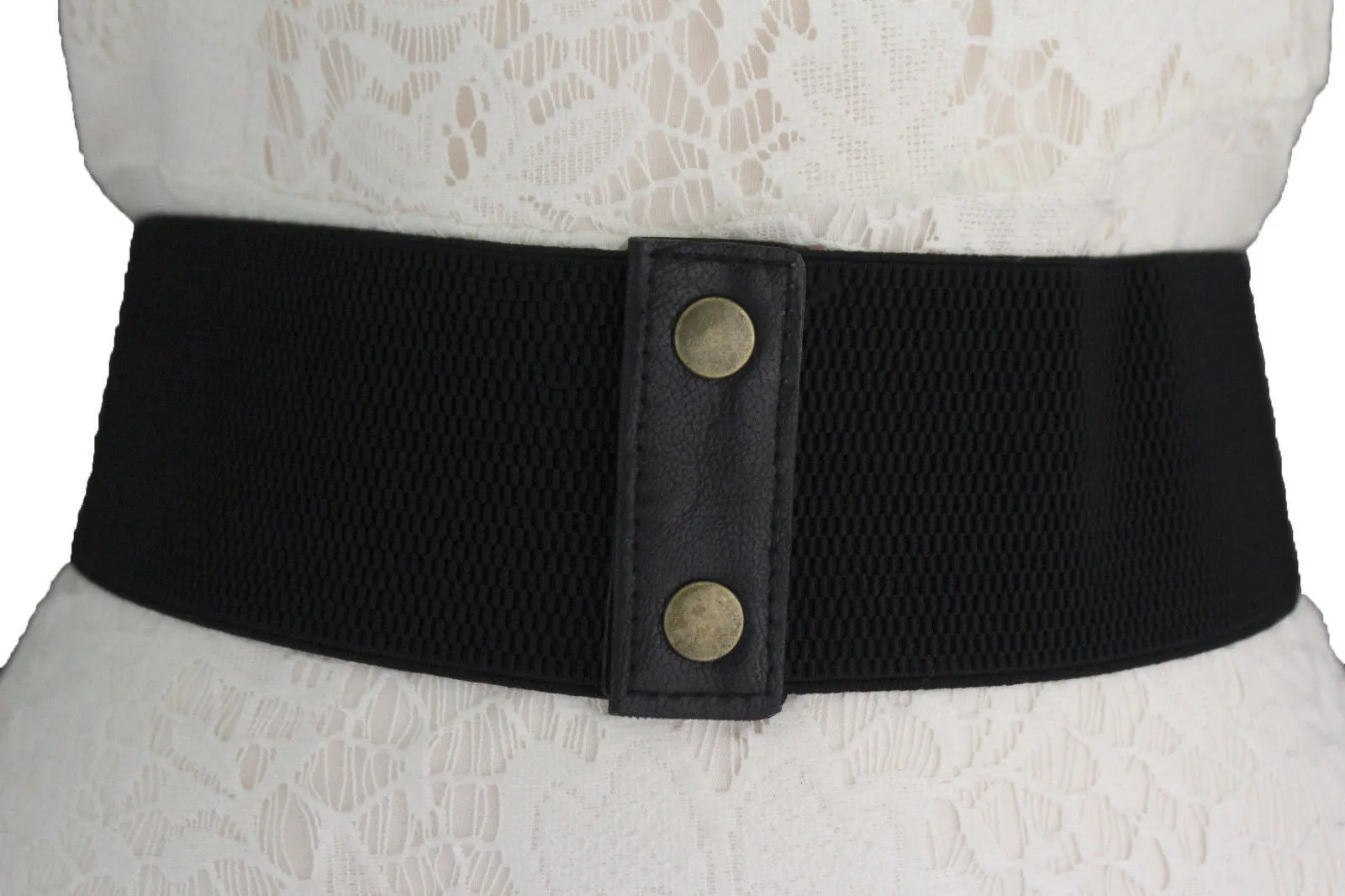 Elastic Faux Leather Wide Corset Belt Slimming Front Tie Gold S M